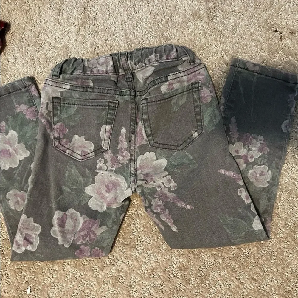 Children’s Place Floral Denim Twill Jeggings | Pink & Green | Girls Size 5T